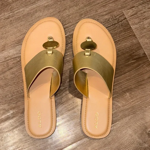 Aldo Metallic Gold Slide Sandals - Picture 2 of 9